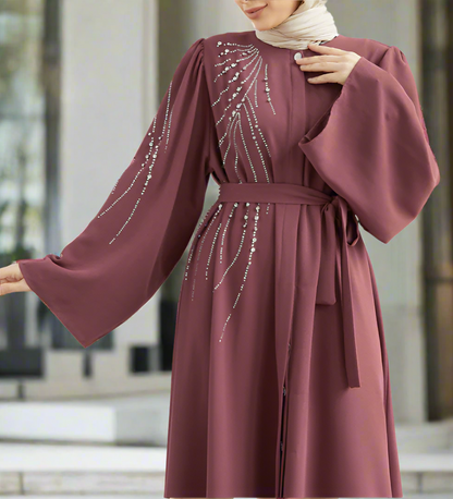 Stunning Crystal Detailed Turkish Style Button Down Abaya Dresses(Multi Colors)