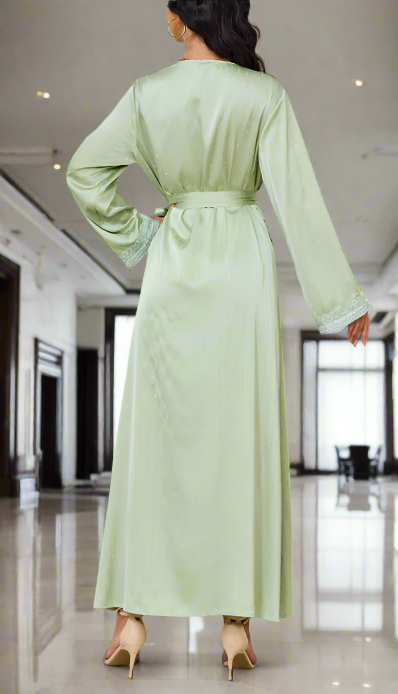 Dubai Style Diamond V-neck Caftan Abaya Dress(Multi Colors)