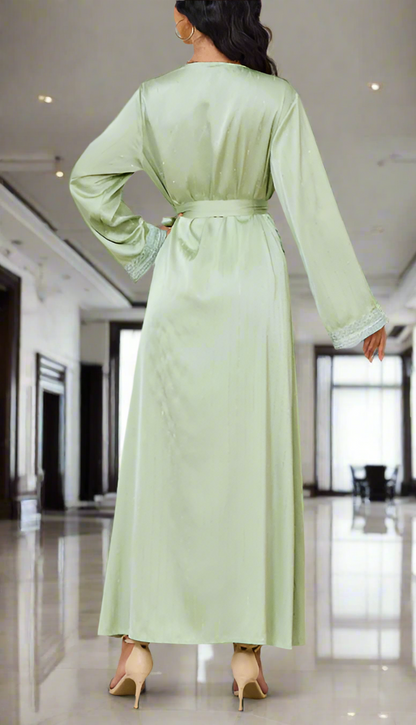 Dubai Style Diamond V-neck Caftan Abaya Dress(Multi Colors)