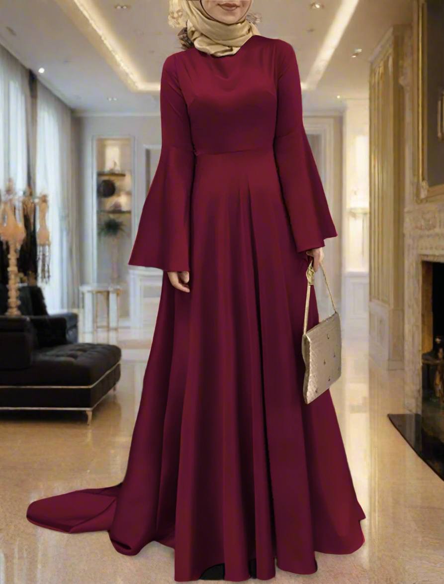 Flowy Satin Flared Sleeves Dress