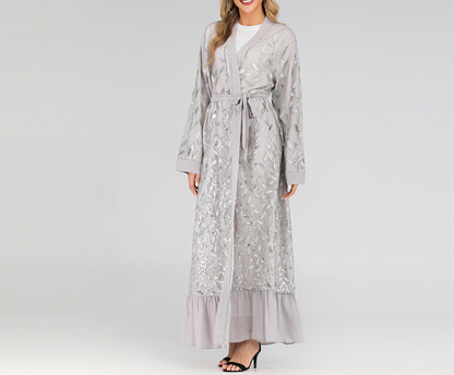 Open Abayas Embroidery Leaf Pattern(Multi Colors)