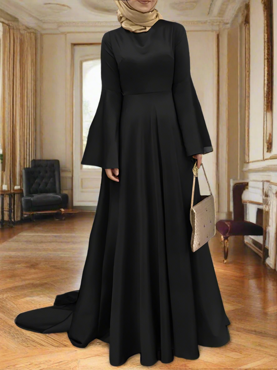 Flowy Satin Flared Sleeves Dress