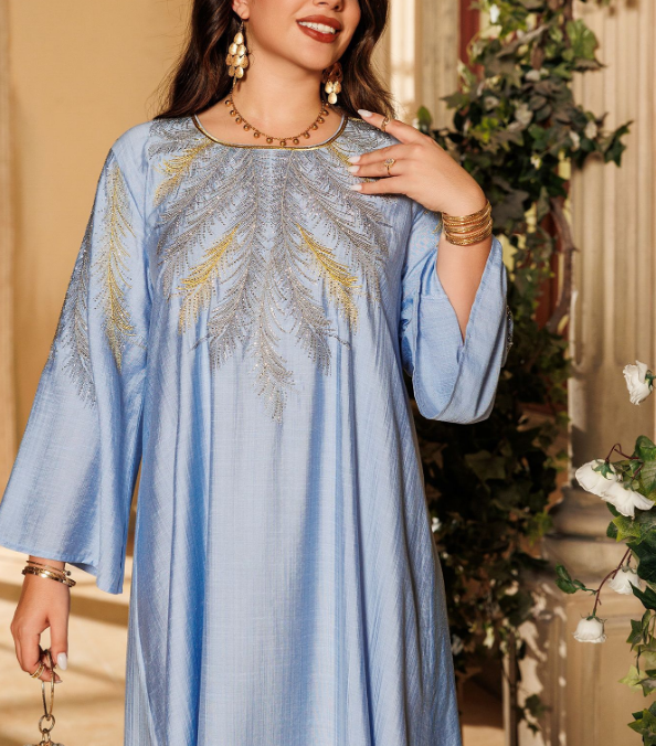 Embroidered Rhinestone Abaya Dress(Multi Colors)