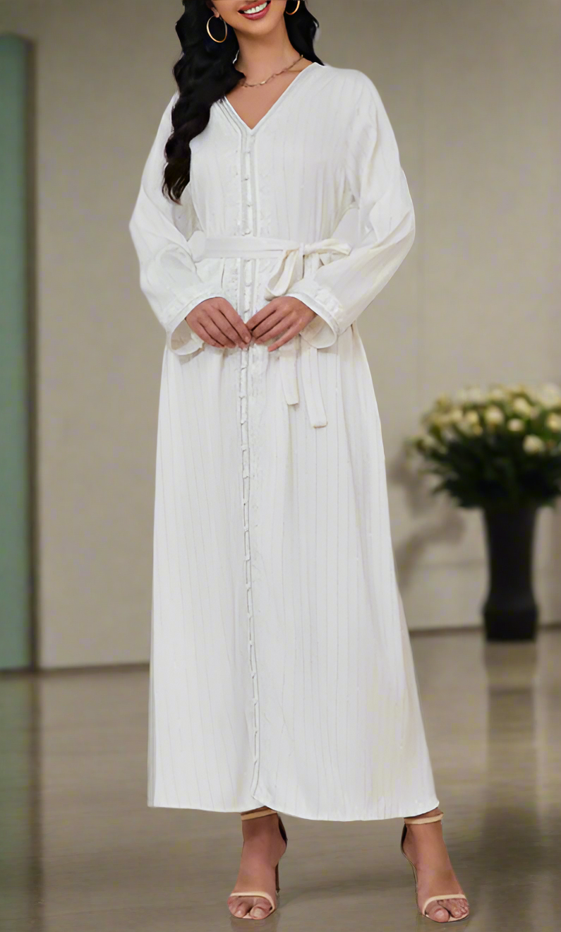 Dubai Style Diamond V-neck Caftan Abaya Dress(Multi Colors)