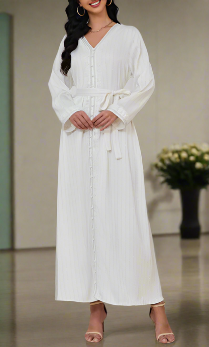 Dubai Style Diamond V-neck Caftan Abaya Dress(Multi Colors)
