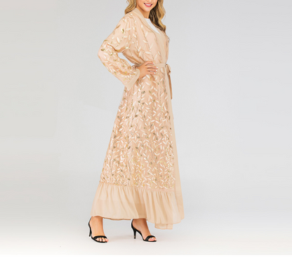 Open Abayas Embroidery Leaf Pattern(Multi Colors)
