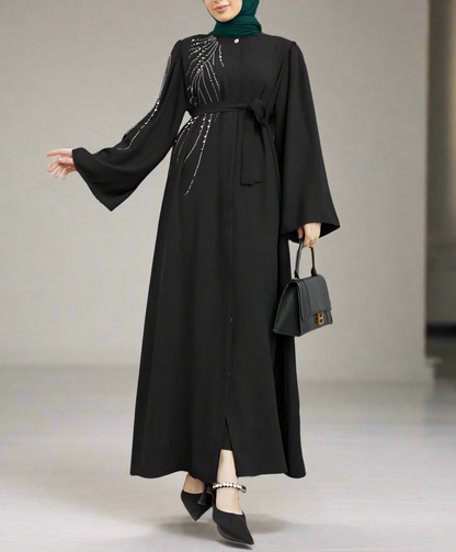 Stunning Crystal Detailed Turkish Style Button Down Abaya Dresses(Multi Colors)