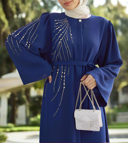 Stunning Crystal Detailed Turkish Style Button Down Abaya Dresses(Multi Colors)