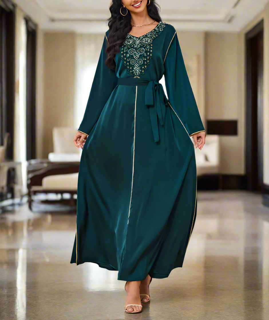 Dubai Style Beaded Abaya Dress(Multi Colors)
