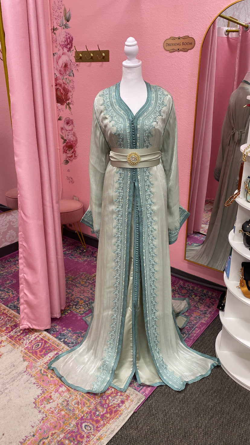Moroccan Traditional Satin Chiffon Caftan