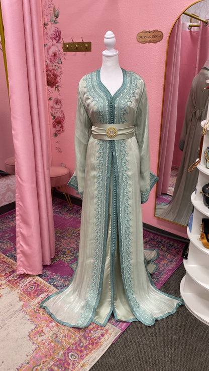 Moroccan Traditional Satin Chiffon Caftan