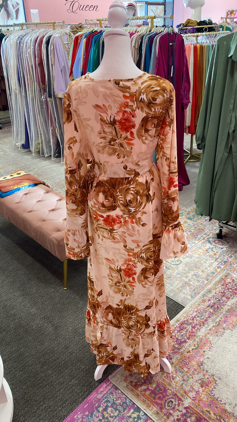 Turkish Style Floral Bell Sleeved Dress