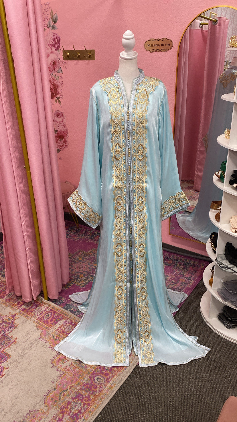 Moroccan Traditional Embroidered Satin Chiffon 2 Piece Caftan