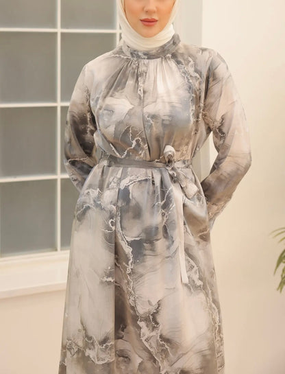 Elegant Turkish Marble Satin Dress