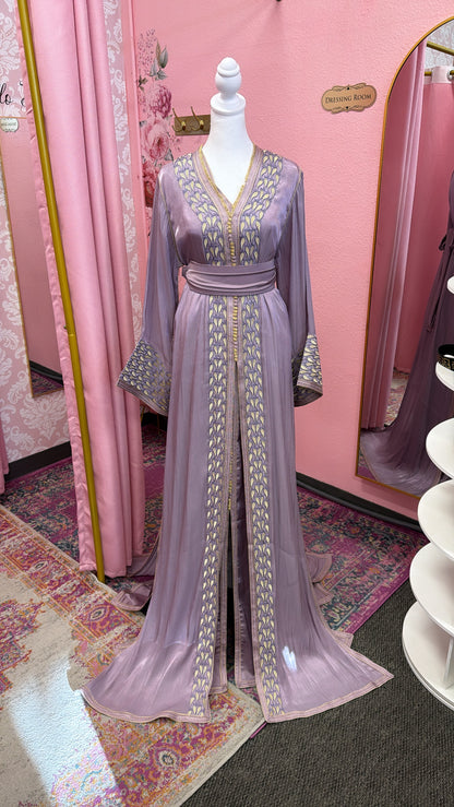 Moroccan Traditional Satin Chiffon 2 Piece Caftan