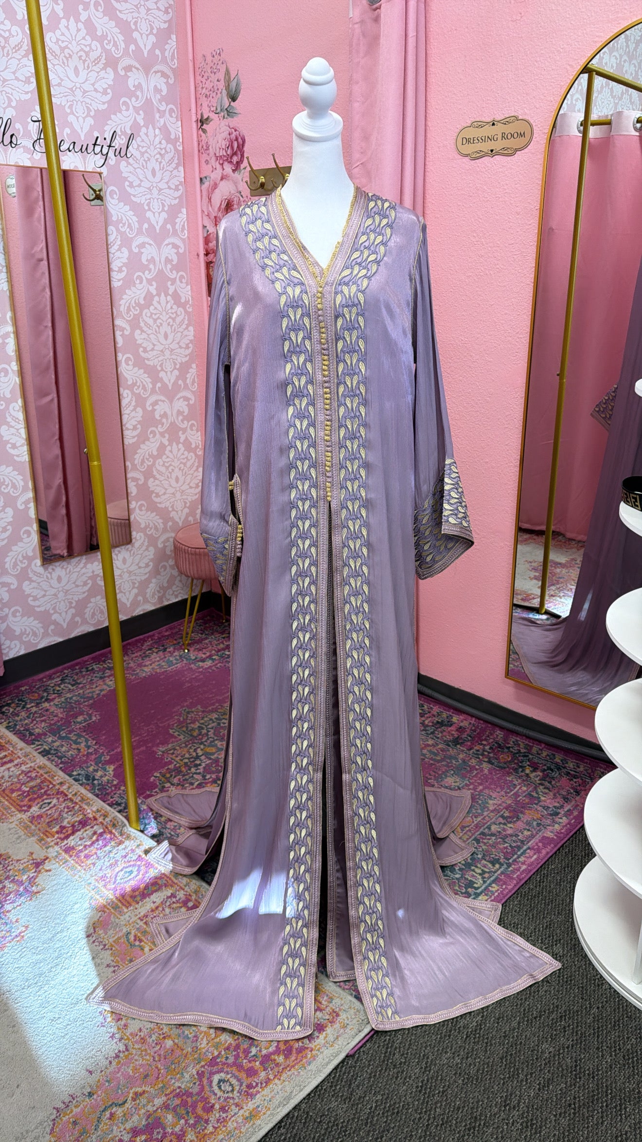 Moroccan Traditional Satin Chiffon 2 Piece Caftan