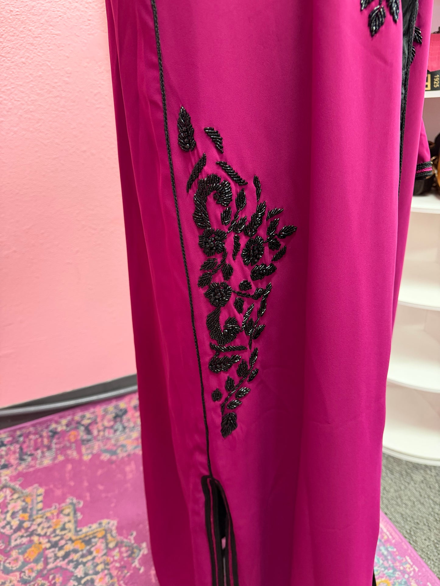 Moroccan Traditional Pink & Black Satin Lined Kimono