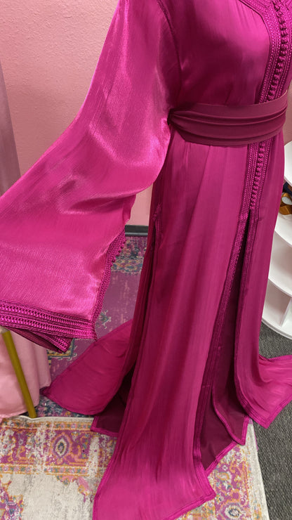 Moroccan Traditional Satin Chiffon 2 Piece Caftan