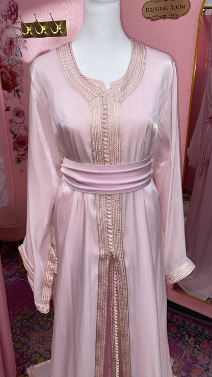 Moroccan Traditional Satin Chiffon 2 Piece Caftan