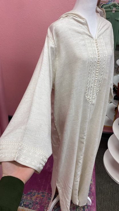 Traditional Moroccan Linen Embroidered Djellaba