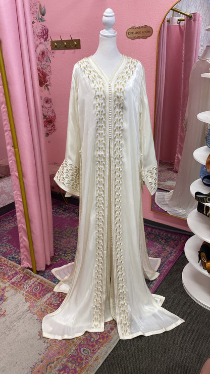 Moroccan Traditional Satin Chiffon 2 Piece Caftan