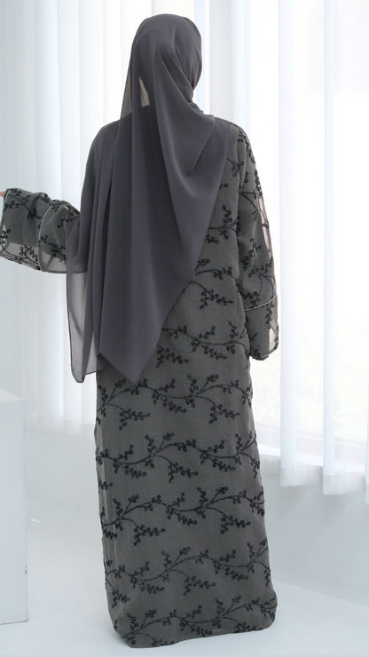 Dubai Style Embellished 2 Piece Abaya Gray