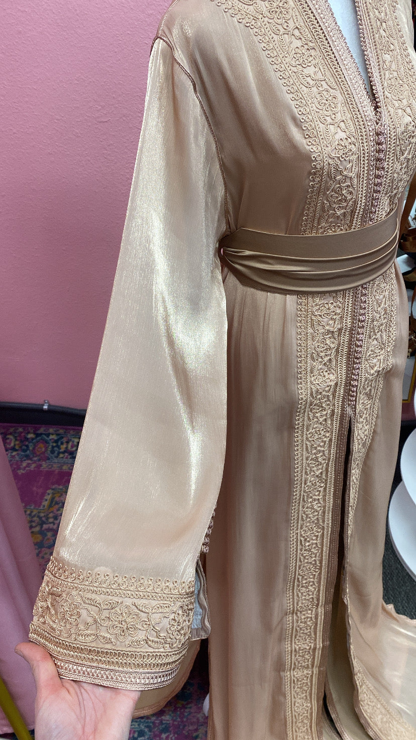 Moroccan Traditional Satin Chiffon 2 Piece Caftan