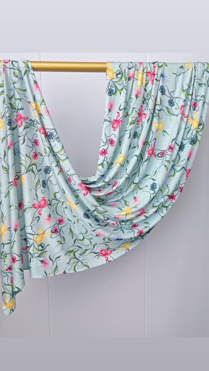 Sky Blue Floral Jersey Cotton Print Hijab