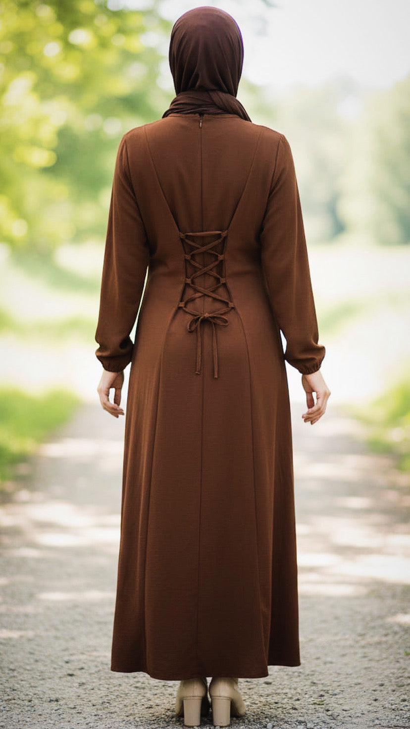 Linen Lace Up Back Dress