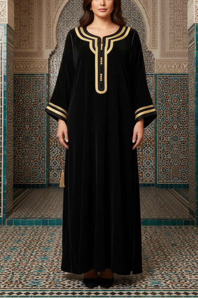 Moroccan Velvet Caftan Black