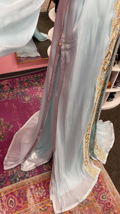 Moroccan Traditional Embroidered Satin Chiffon 2 Piece Caftan