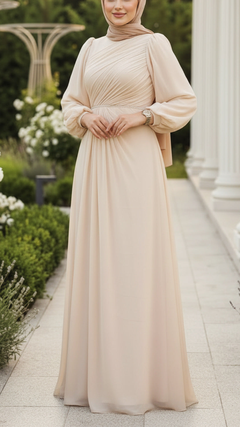 Elegant Bow Rhinestone Sleeved Gown