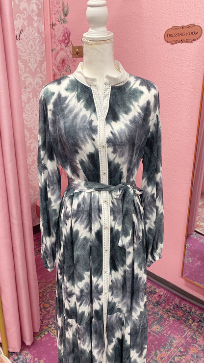 Turkish Tie-dye Button Down Summer Dress Abaya