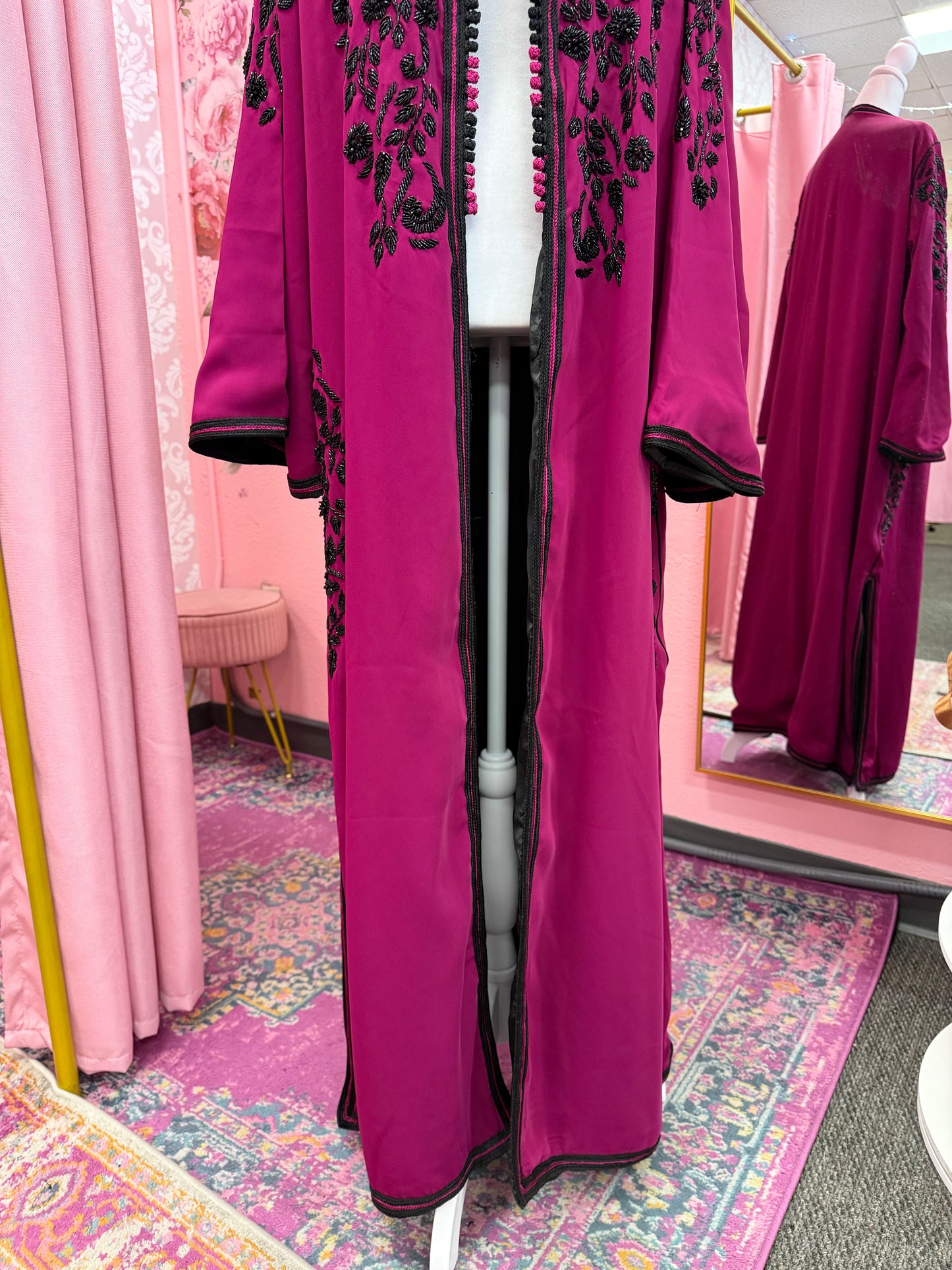Moroccan Traditional Pink & Black Satin Lined Kimono