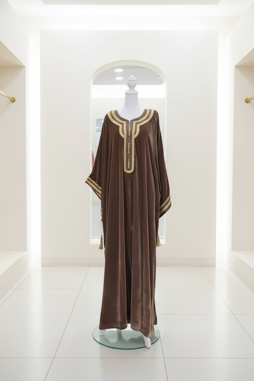 Moroccan Velvet Caftan Soft Brown