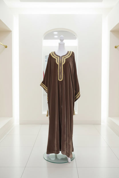 Moroccan Velvet Caftan Soft Brown