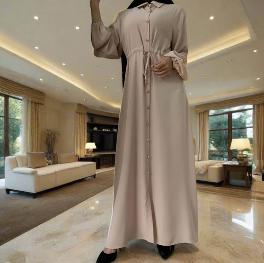 Waist Tie Full Button Down Abaya Dress