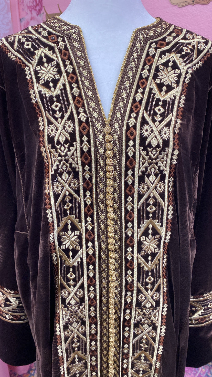Moroccan Traditional Velvet Caftan Brown