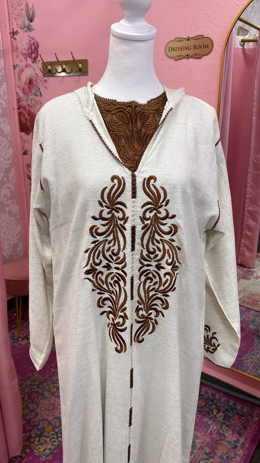 Traditional Moroccan Linen 2 Piece Embroidered Djellaba