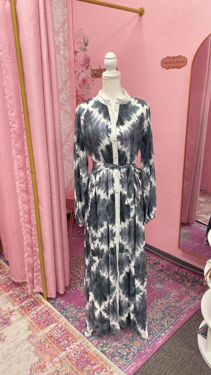 Turkish Tie-dye Button Down Summer Dress Abaya