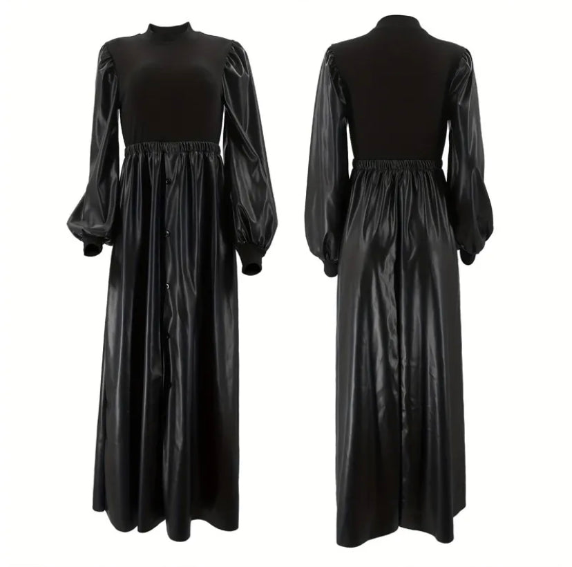 Stylish Faux Leather Black Dress