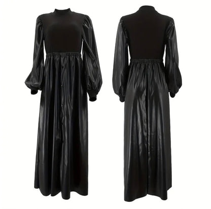 Stylish Faux Leather Black Dress