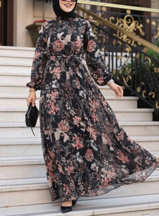 Turkish Floral Chiffon Dress