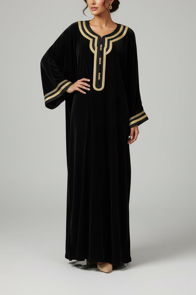 Moroccan Velvet Caftan Black