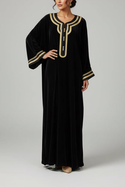Moroccan Velvet Caftan Black