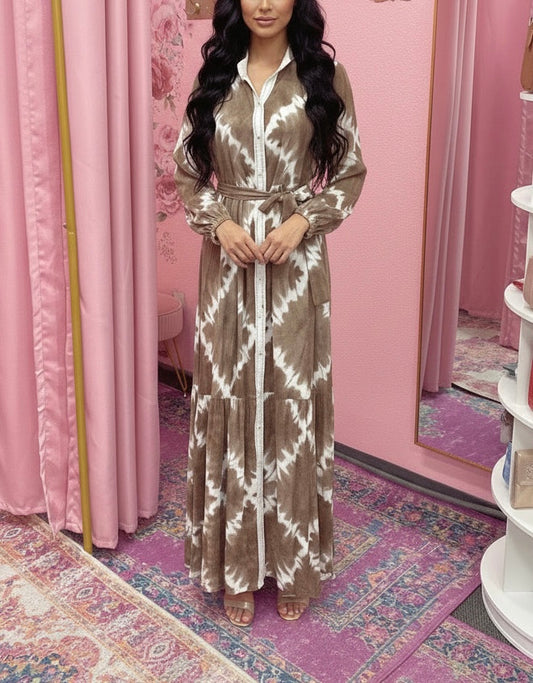 Turkish Tie-dye Button Down Dress Abaya