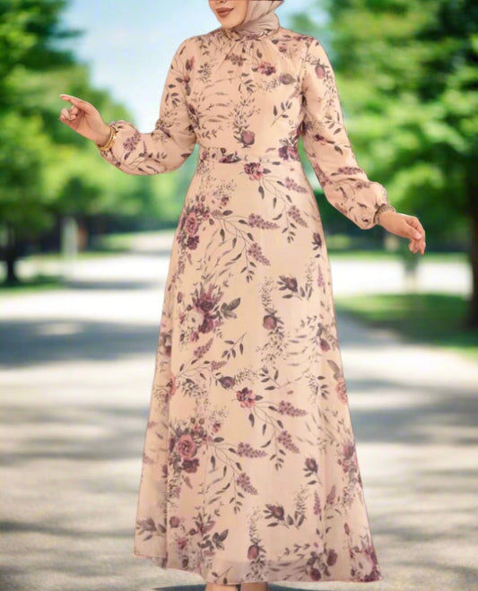 Turkish Floral Rose Chiffon Dress