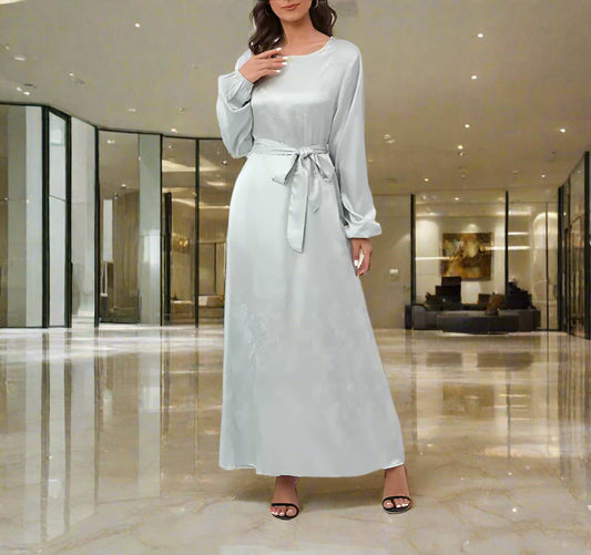 Floral Embroidered Satin Abaya Dress(Multi Colors)