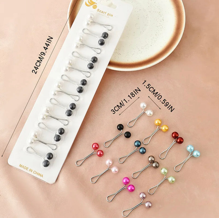 12pcs Faux Pearl Hijab Pins (Multi Color)