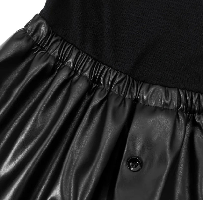 Stylish Faux Leather Black Dress